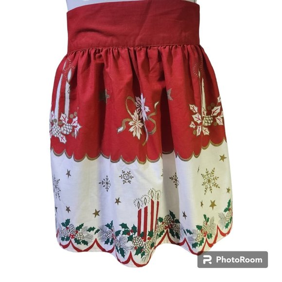 Holiday Vintage Christmas Half Apron Holiday Festive Candles Holly